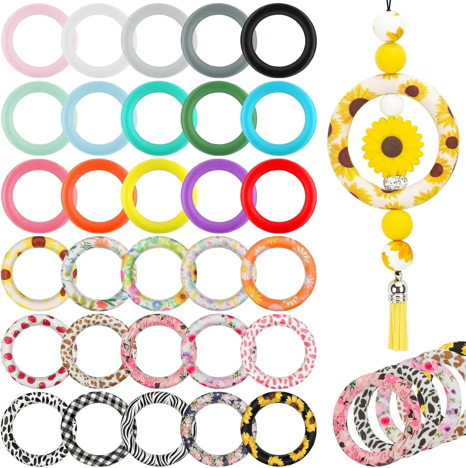 45-Piece Silicone O Ring Bead Set for DIY Keychains and Jewelry (2-Pack)